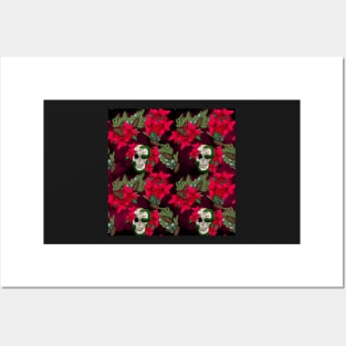 Gothic Pagan Holiday Skulls, Snakes, and Poinsettia Black and Red Posters and Art